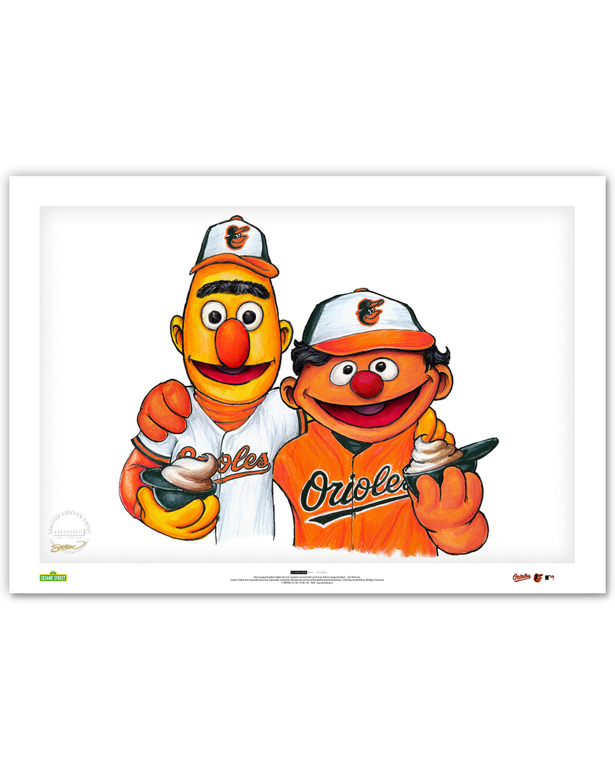Bert and Ernie x MLB Orioles Limited Edition Art Print