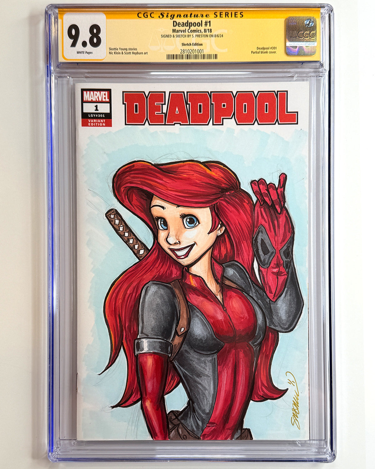 ORIGINAL ART - Deadpool Ariel Sketch CGC 9.8 Signature Series Deadpool #1 Comic Book