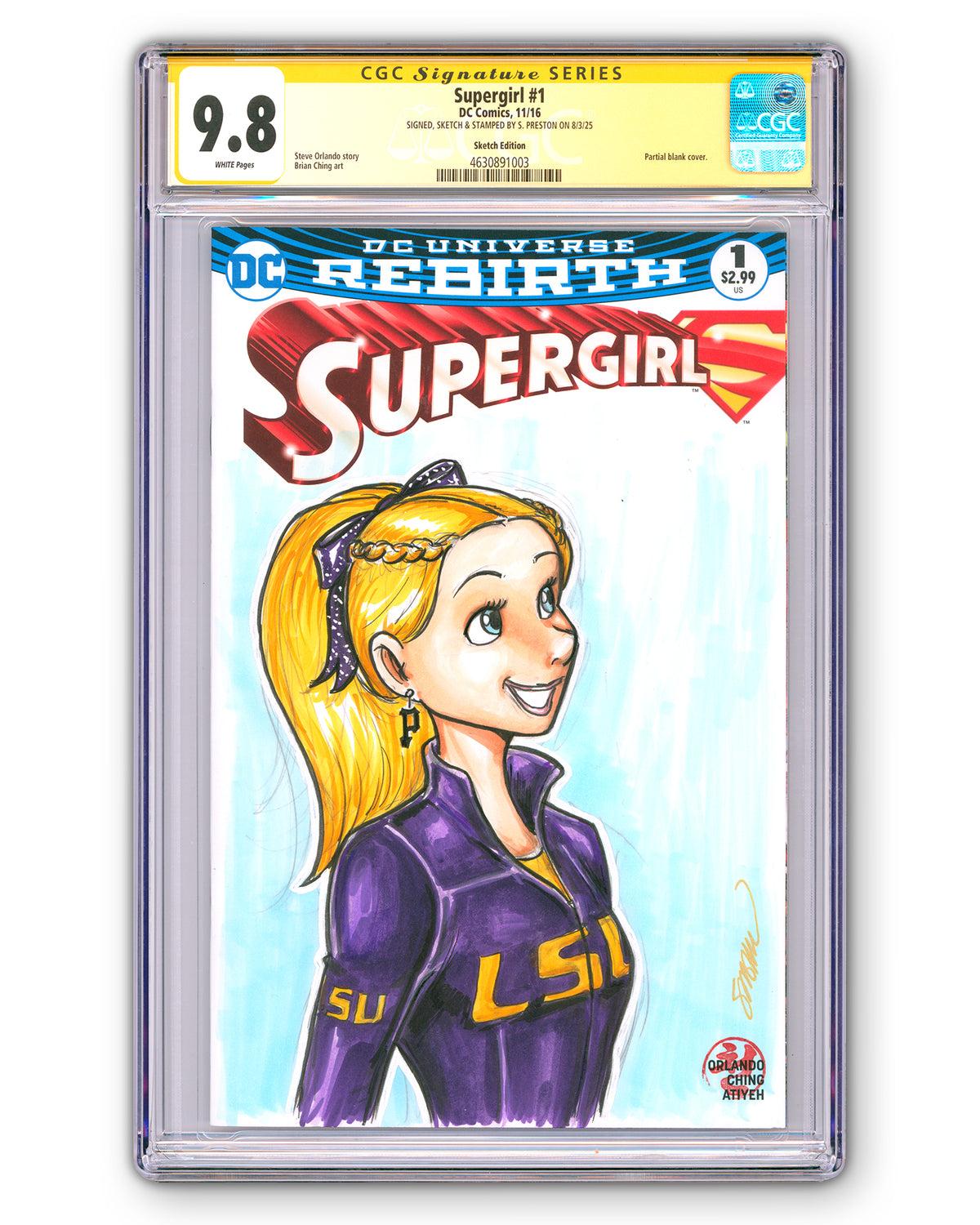 ORIGINAL ART - Livvy Dunne LSU Sketch CGC 9.8 Supergirl #1 Comic Book