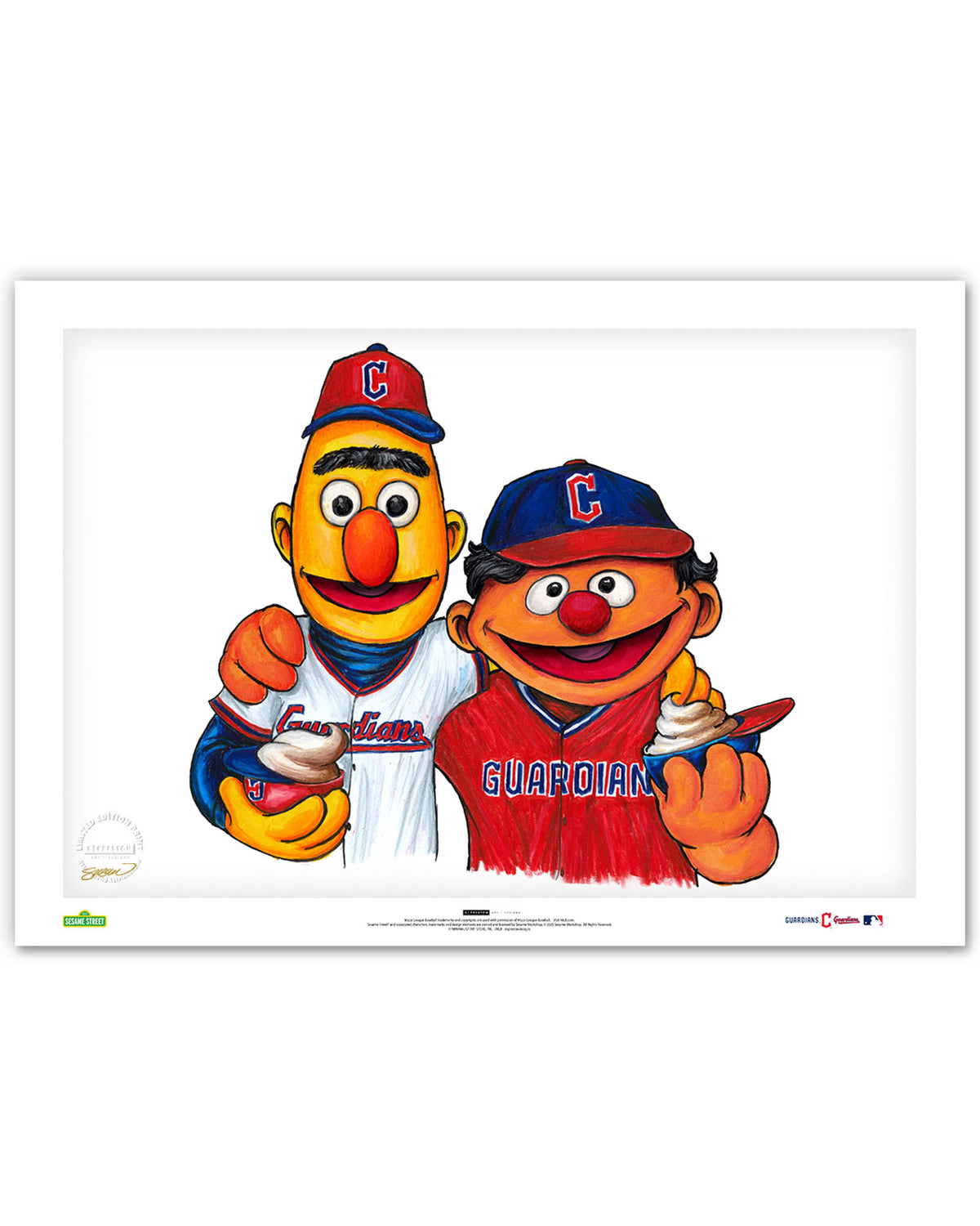 Bert and Ernie x MLB Guardians Limited Edition Art Print
