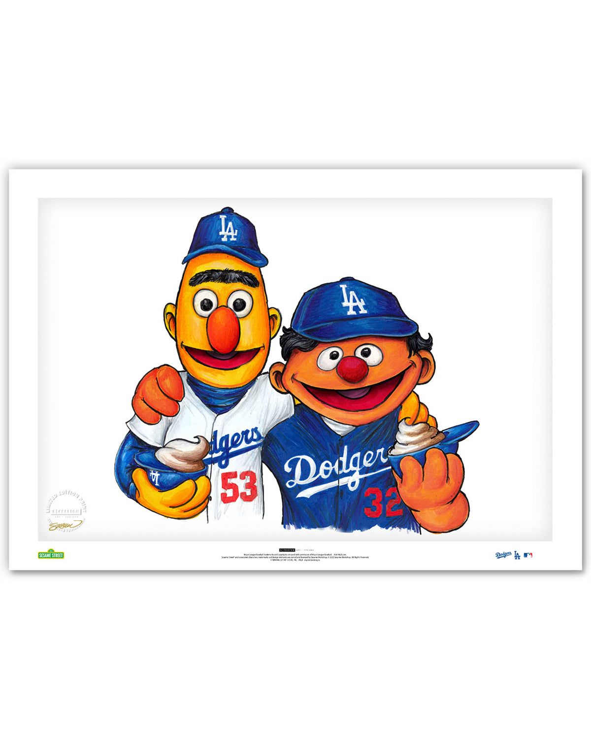 Bert and Ernie x MLB Dodgers Limited Edition Art Print