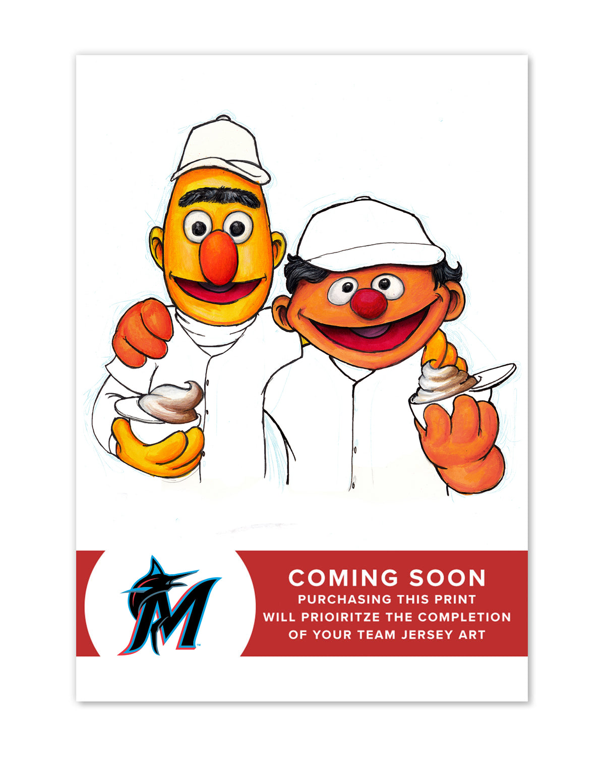 Bert and Ernie x MLB Marlins Limited Edition Art Print