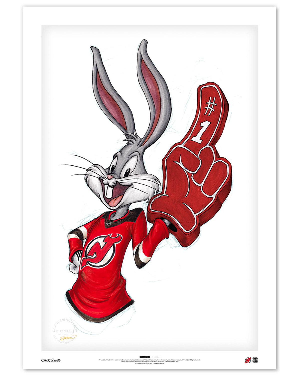 Rabbit Hockey Fan x NHL Devils Bugs Bunny Limited Edition Art Print