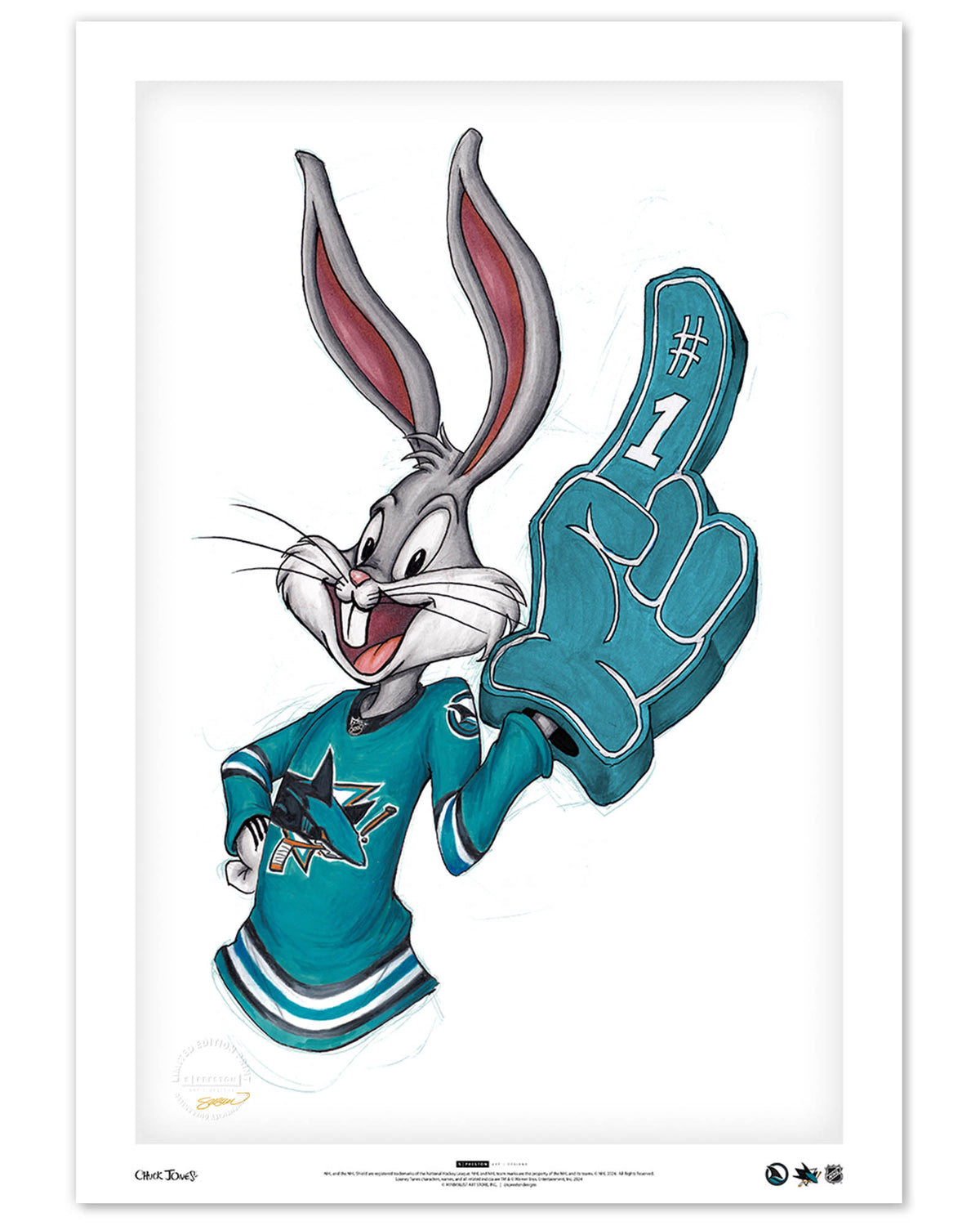 Rabbit Hockey Fan x NHL Sharks Bugs Bunny Limited Edition Art Print