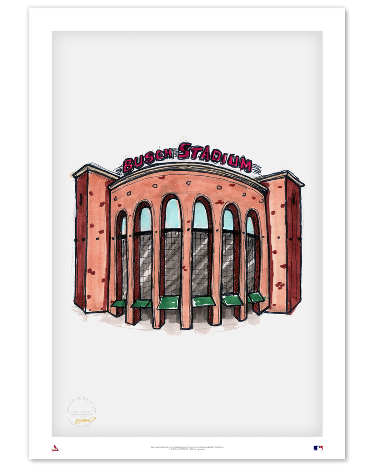 Busch Stadium Ink Sketch Limited Edition Art Print