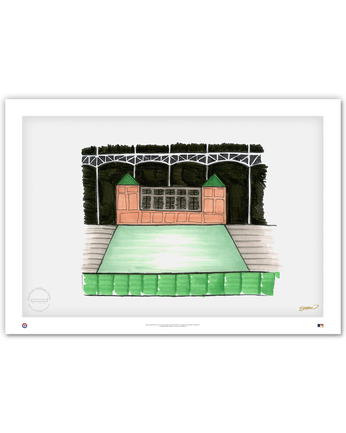 The Ballpark In Arlington Ink Sketch Limited Edition Art Print