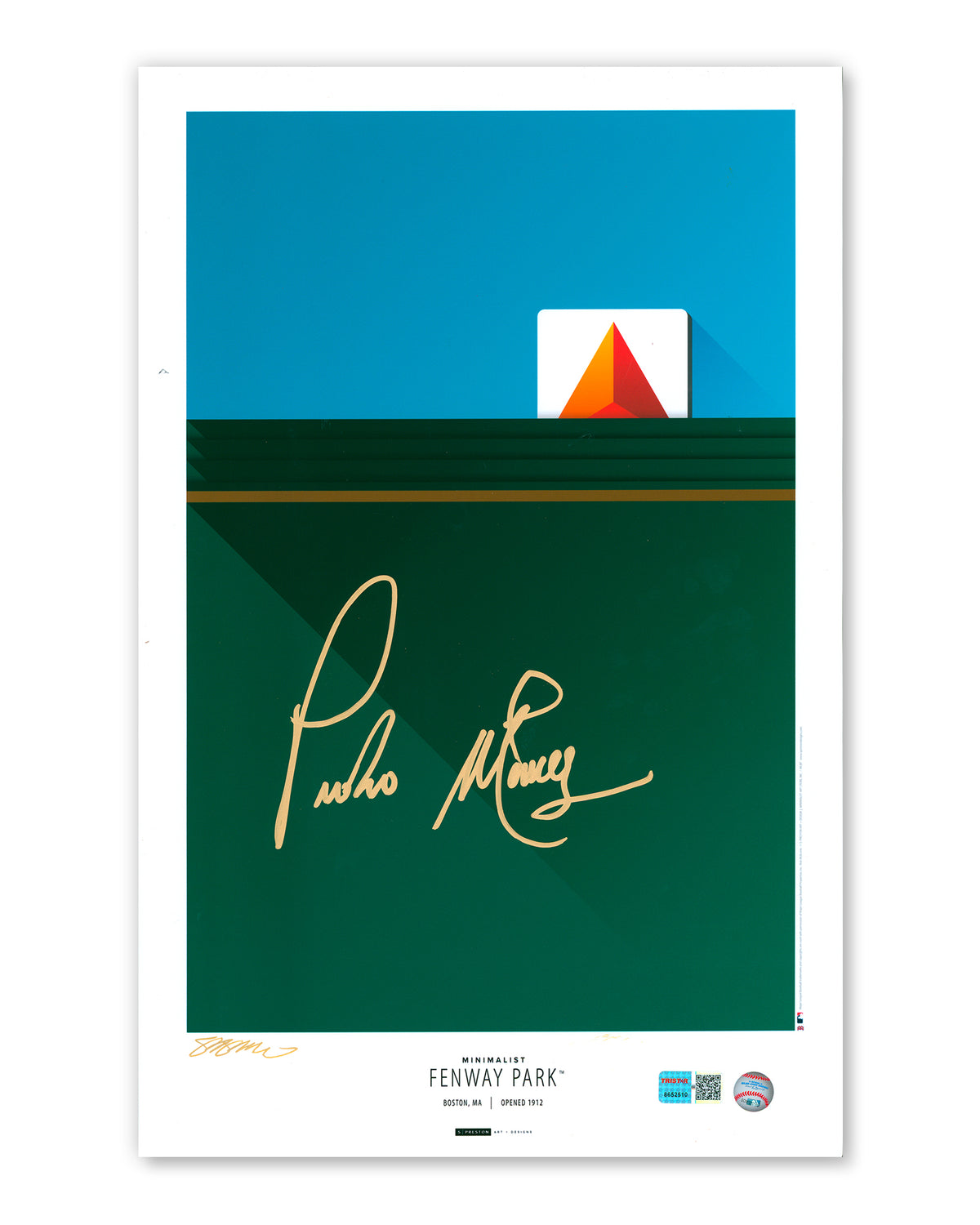 Minimalist Fenway Park - Pedro Martinez Autographed - Poster Print - Authenticated