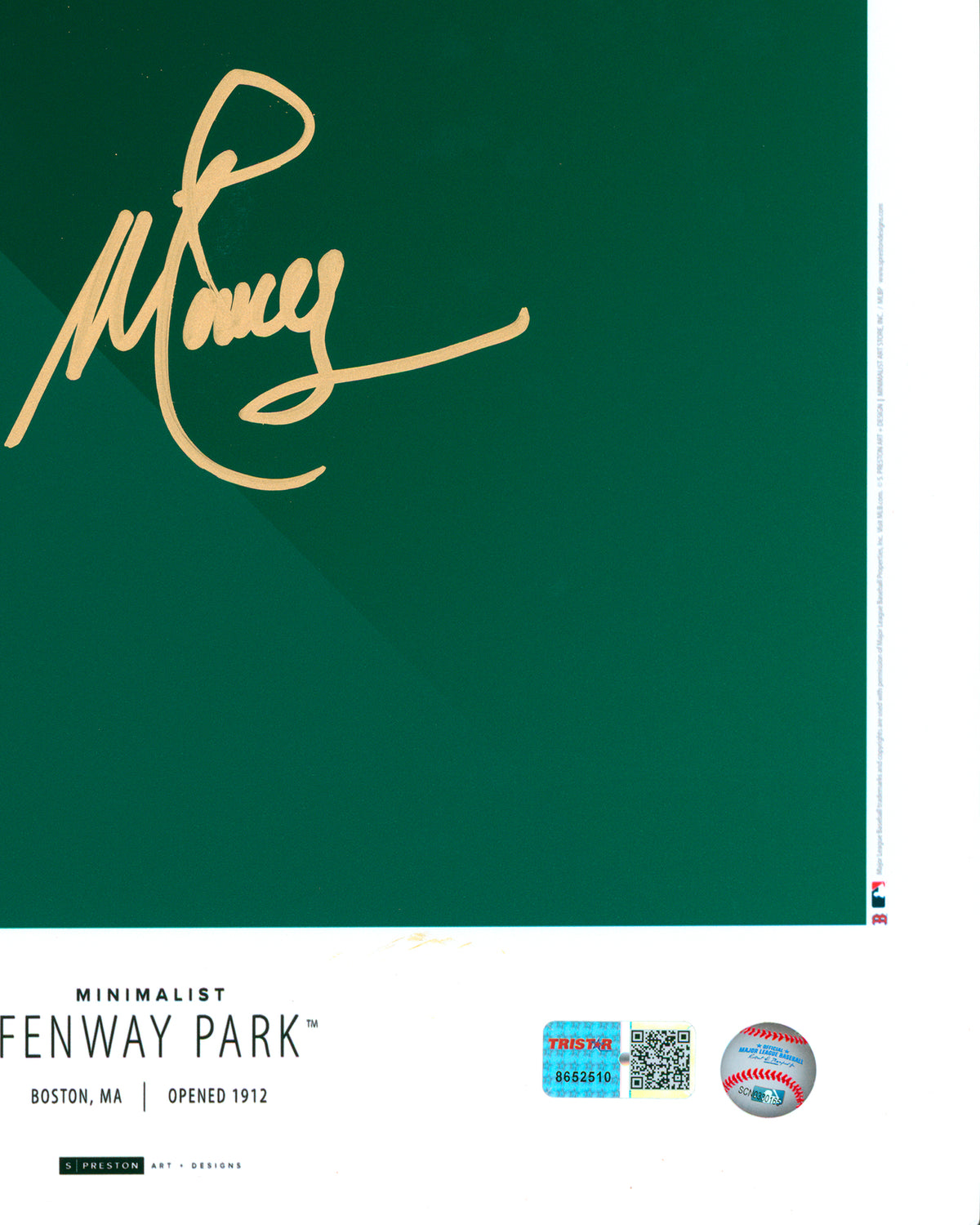 Minimalist Fenway Park - Pedro Martinez Autographed - Poster Print - Authenticated