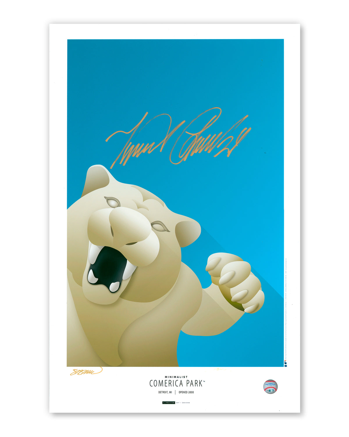 Minimalist Comerica Park Print - Miguel Cabrera Autographed - Authenticated