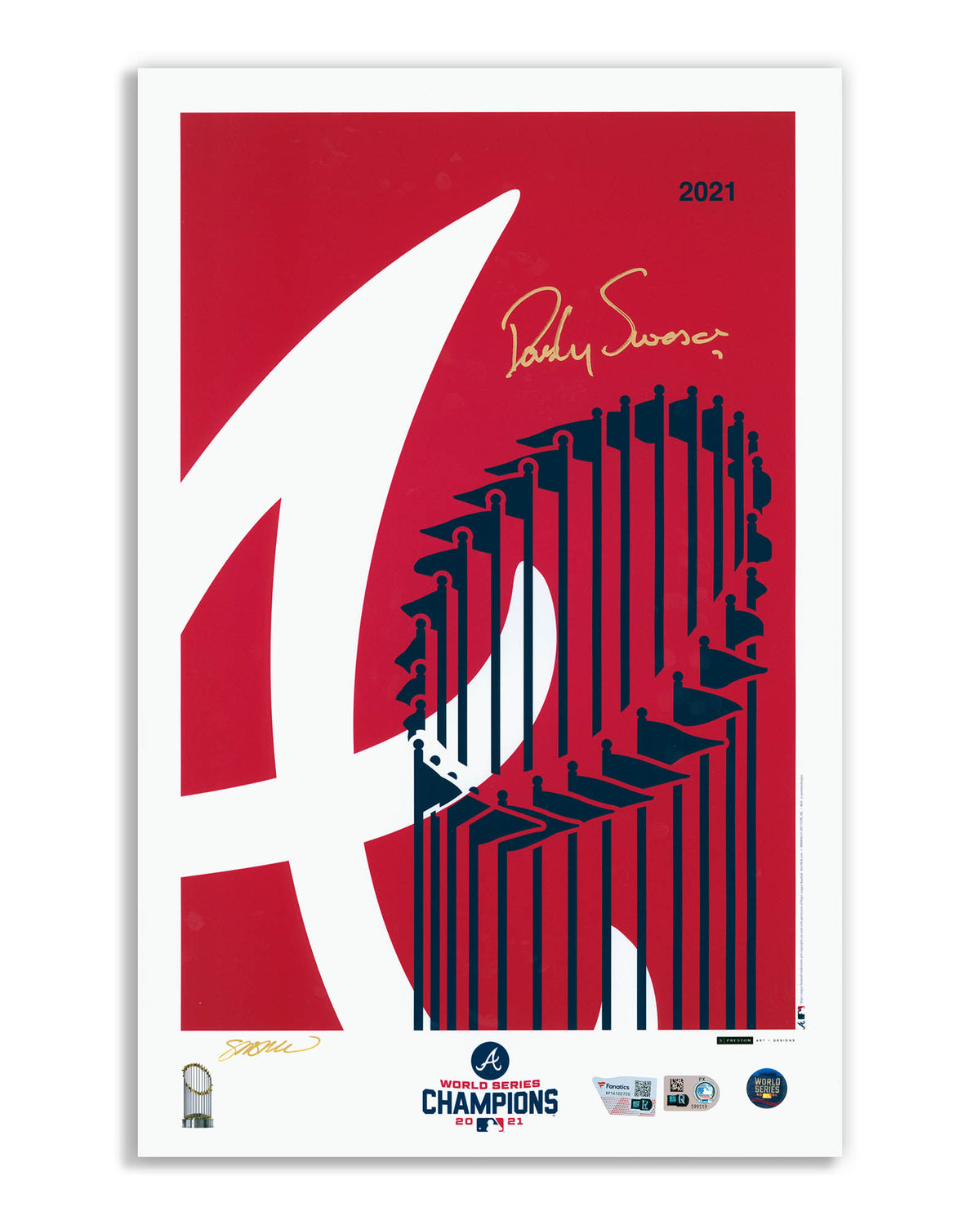Minimalist World Series 2021 - Dansby Swanson Autographed Poster Print - Authenticated