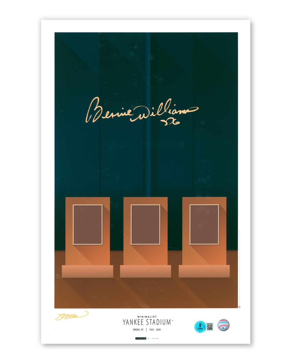 Minimalist Yankee Stadium Print - Bernie Williams Autographed - Authenticated