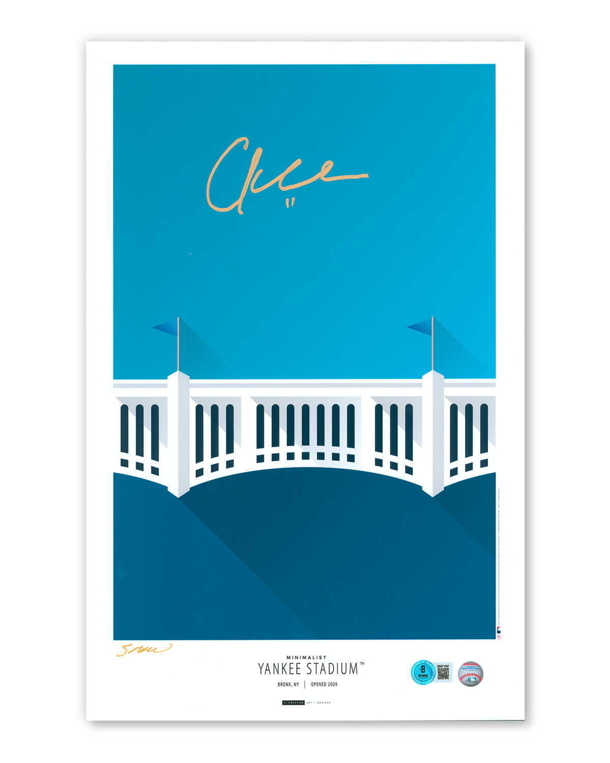 Minimalist Yankee Stadium Print - Chuck Knoblauch Autographed - Authenticated