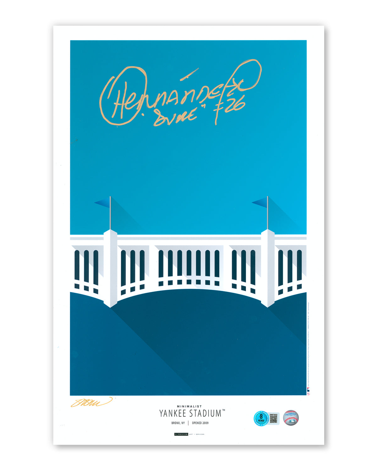 Minimalist Yankee Stadium Print - Orlando "El Duce" Hernandez Autographed - Authenticated