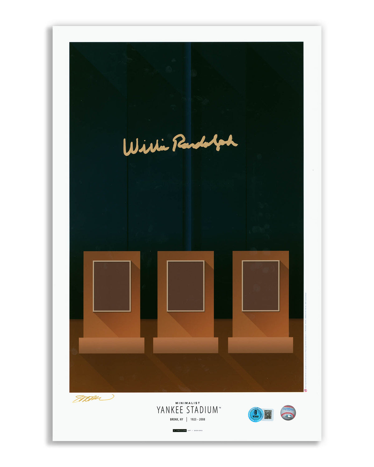 Minimalist Yankee Stadium Print - Willie Randolph Autographed - Authenticated