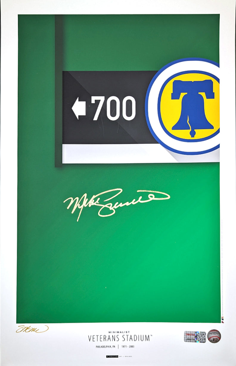 Minimalist Veterans Stadium - Mike Schmidt Autographed - Poster Print - MLB Authenticated