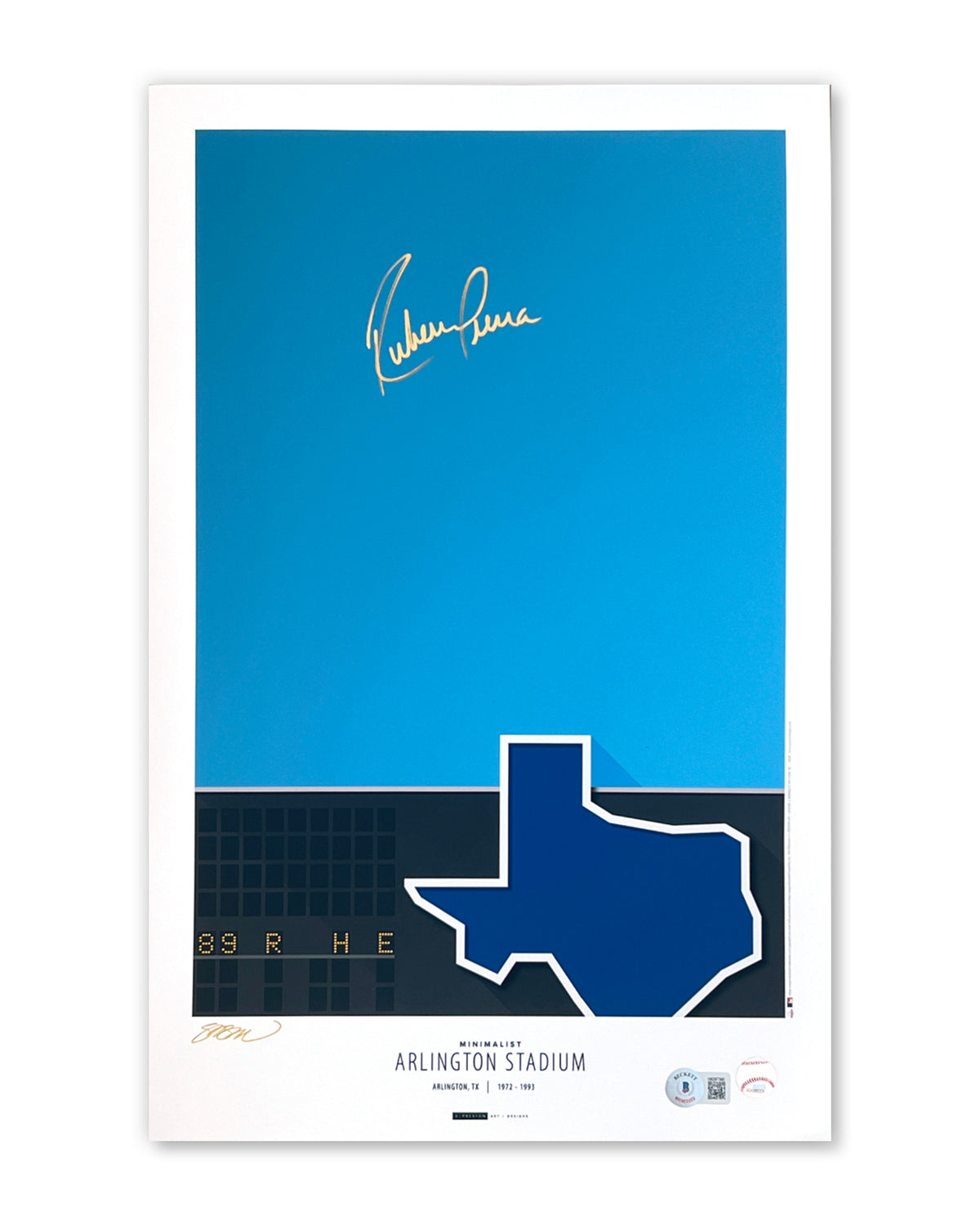 Minimalist Arlington Stadium Ruben Sierra Autographed