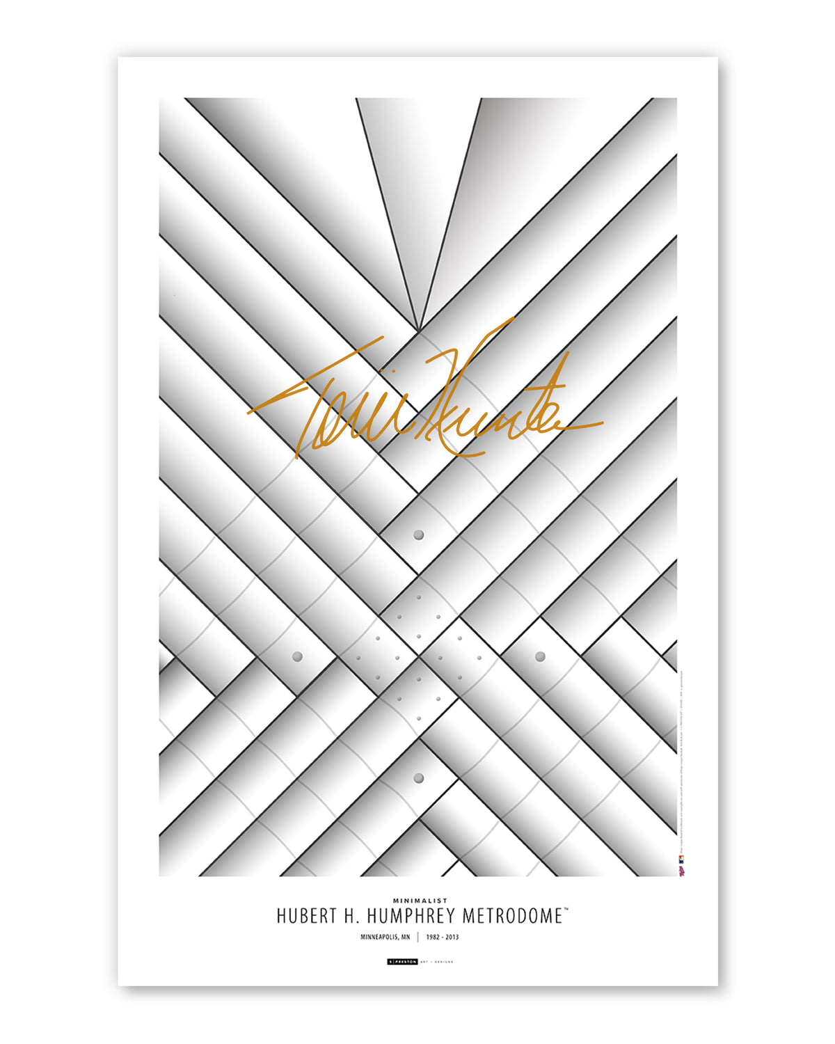 Minimalist Metrodome - Torii Hunter Autographed - Poster Print - MLB Authenticated