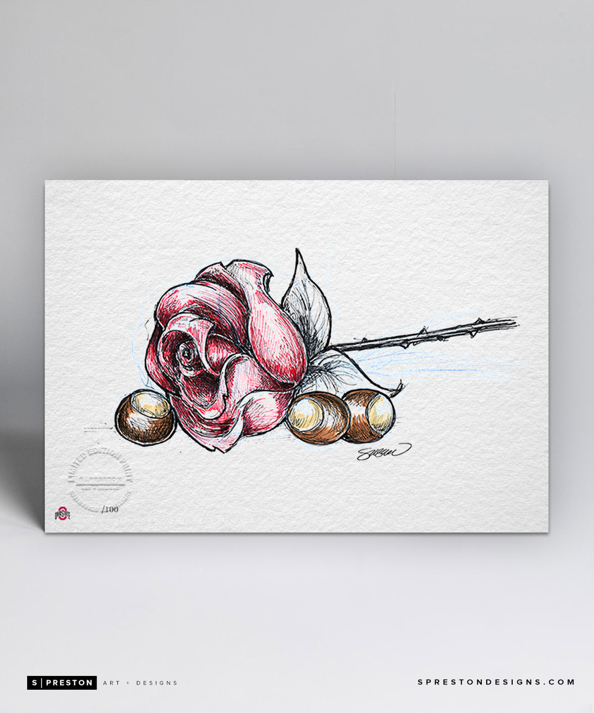 Rose and Buckeyes Sketch - Ohio State 2019 Rose Bowl Sketch