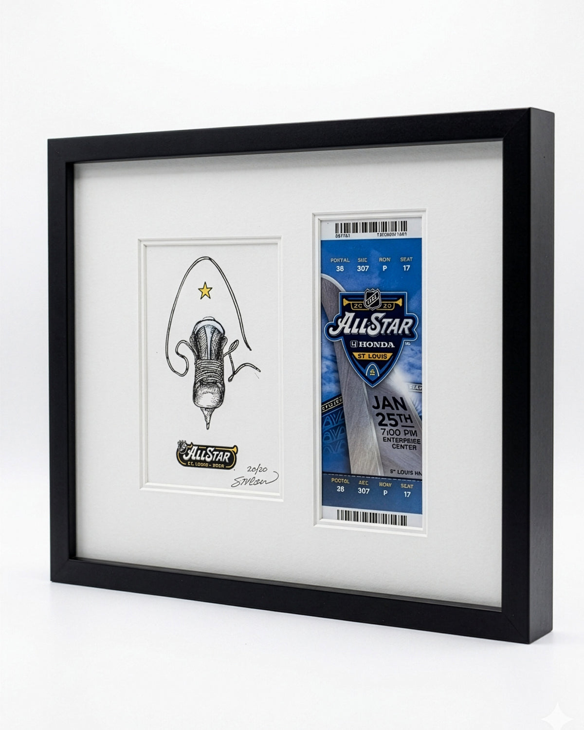 2020 NHL All-Star Game Sketch Art Print Framed with Ticket