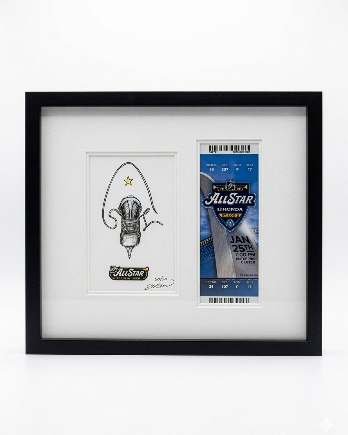 2020 NHL All-Star Game Sketch Art Print Framed with Ticket