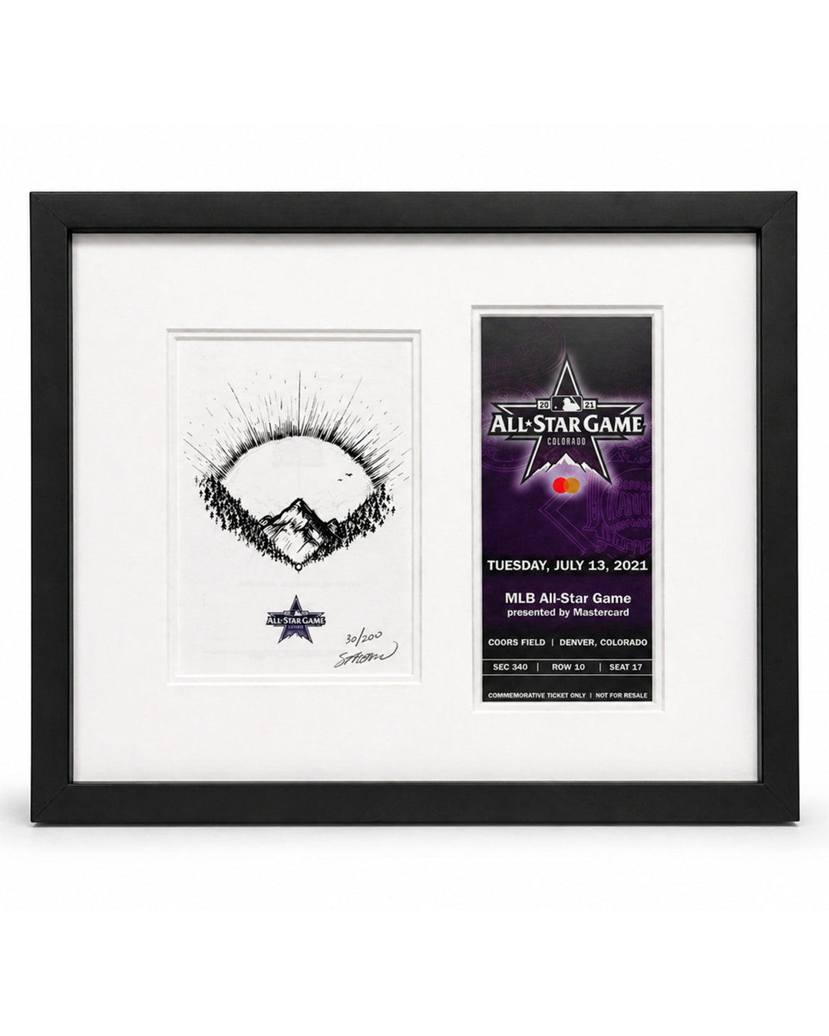 2021 MLB All-Star Game Sketch Art Card Framed with Ticket