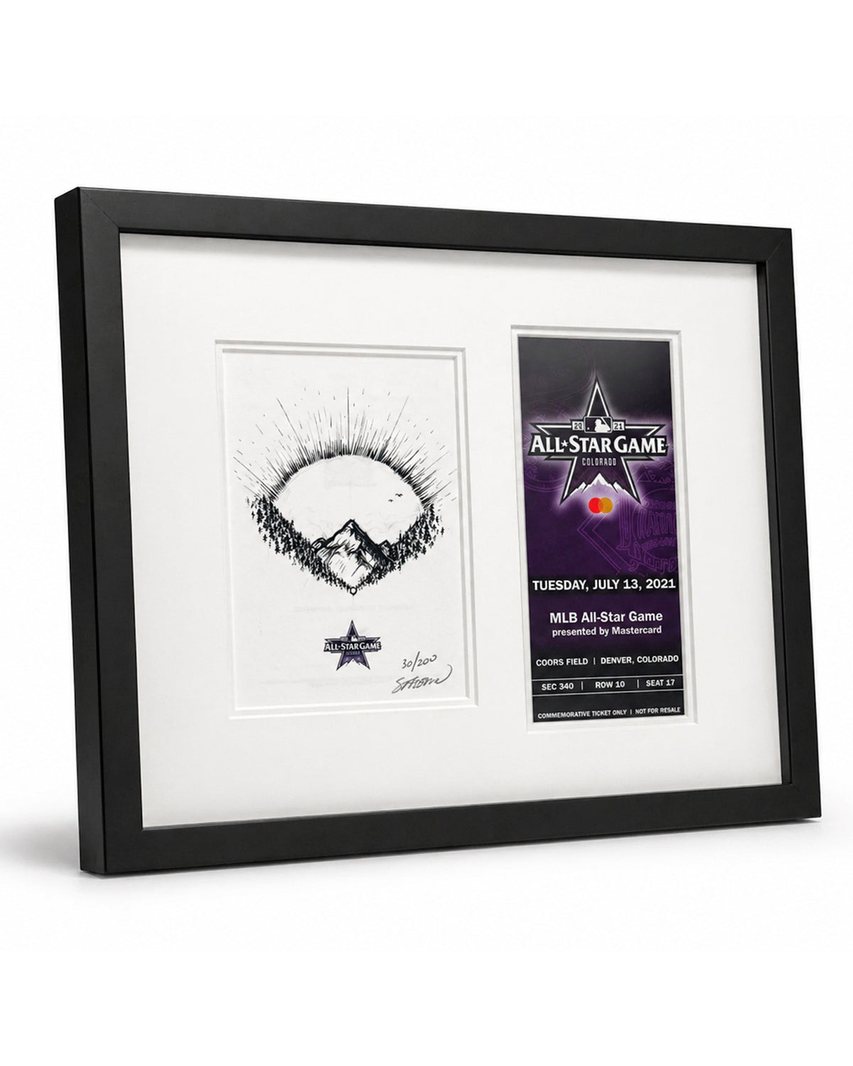 2021 MLB All-Star Game Sketch Art Card Framed with Ticket