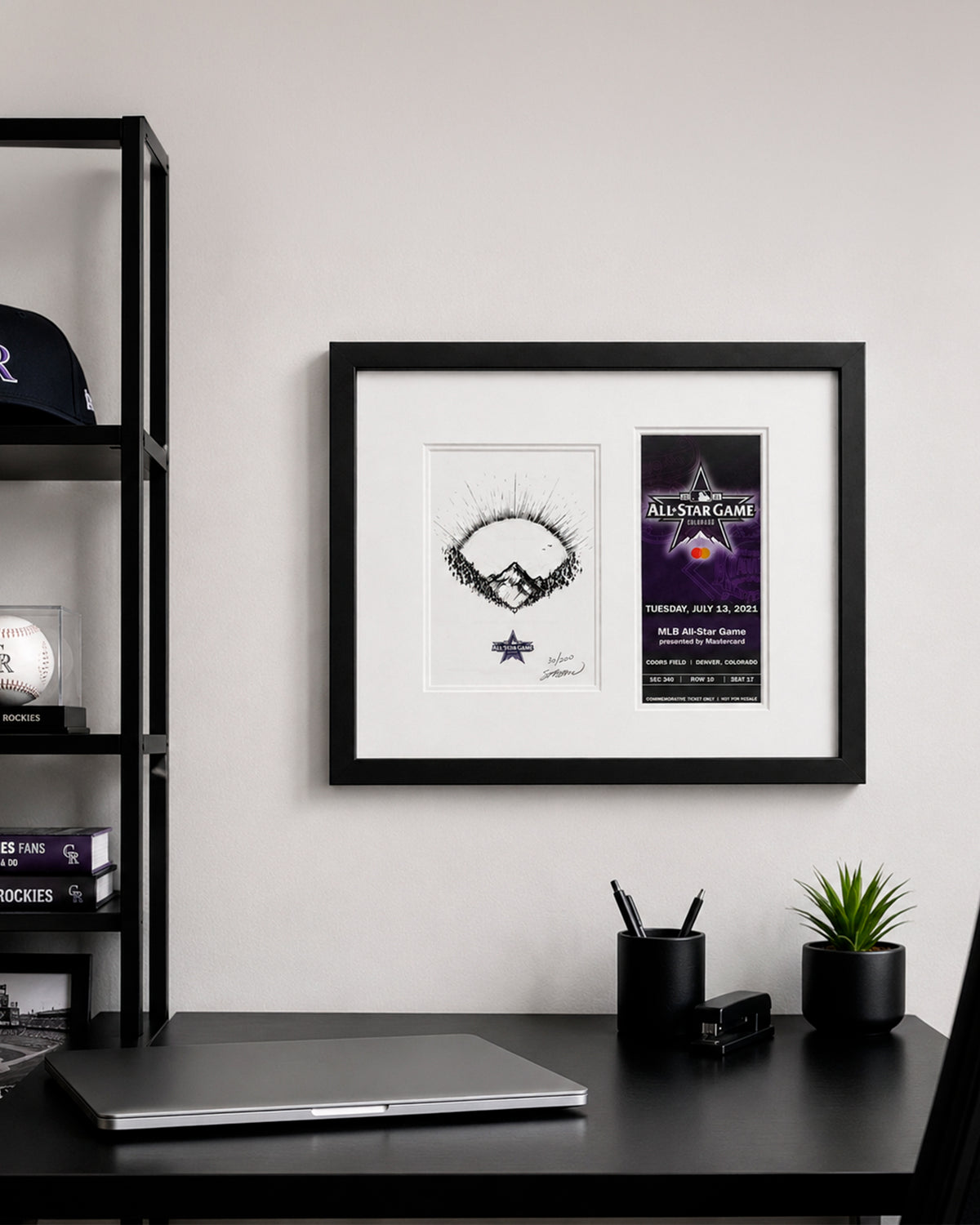 2021 MLB All-Star Game Sketch Art Card Framed with Ticket