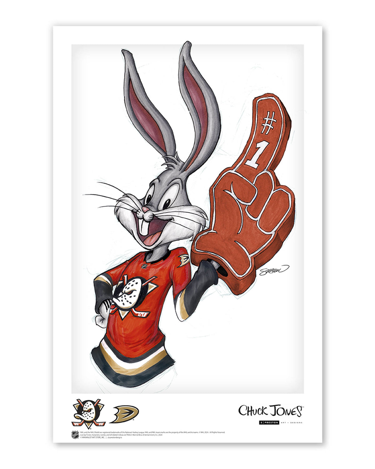 Rabbit Hockey Fan x NHL Ducks Bugs Bunny Limited Edition Art Print