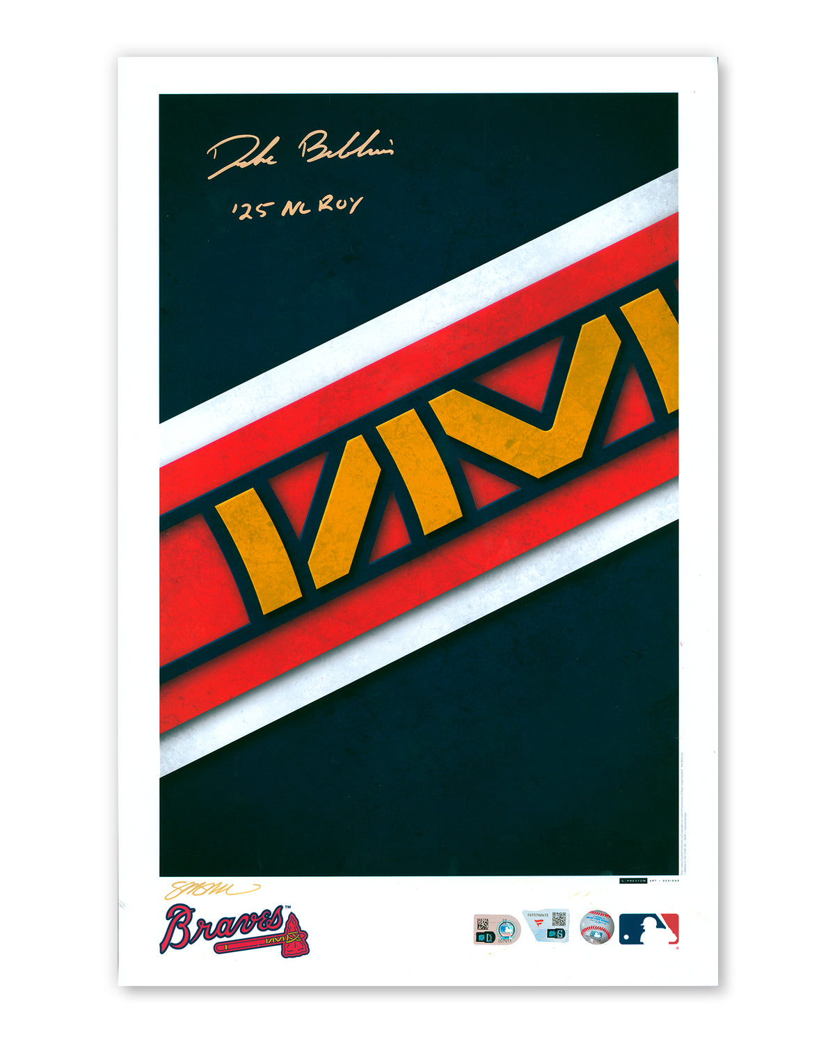 Minimalist Atlanta Braves Logo Print - Drake Baldwin Autographed - Authenticated - ROY INSCRIPTION