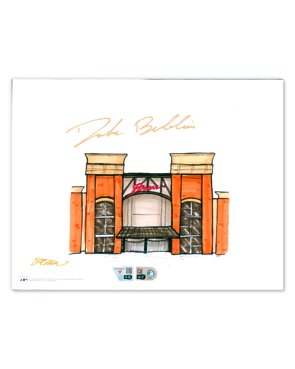 Truist Park Ink Sketch - Drake Baldwin Autographed - Authenticated
