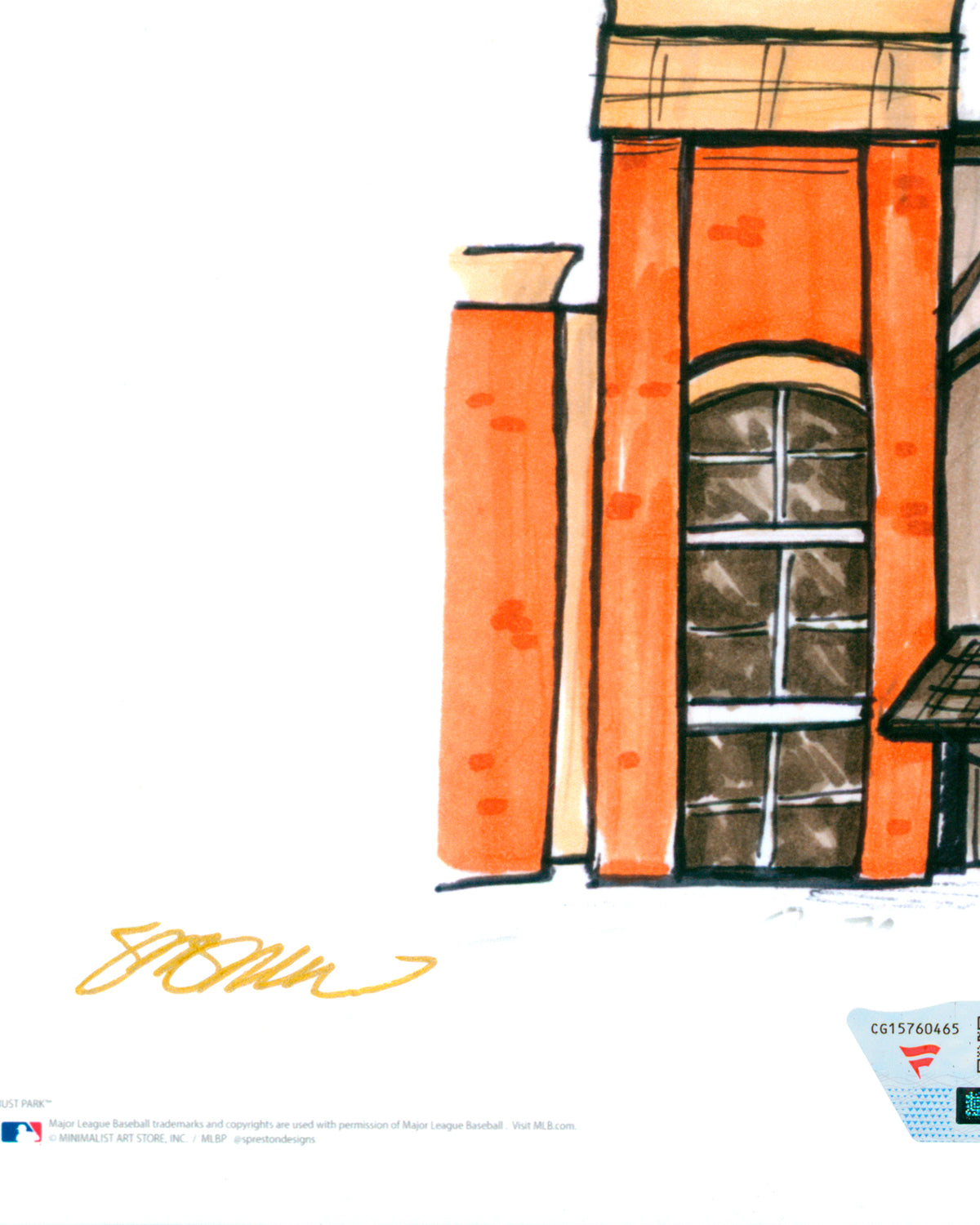 Truist Park Ink Sketch - Drake Baldwin Autographed - Authenticated