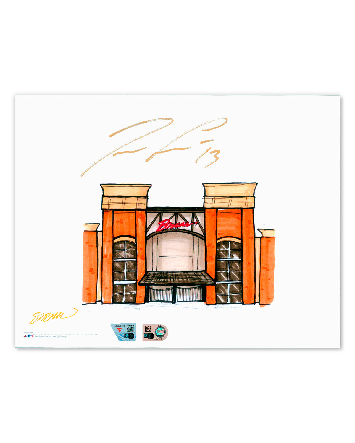 Truist Park Ink Sketch - Ronald Acuña Jr. Autographed - Authenticated