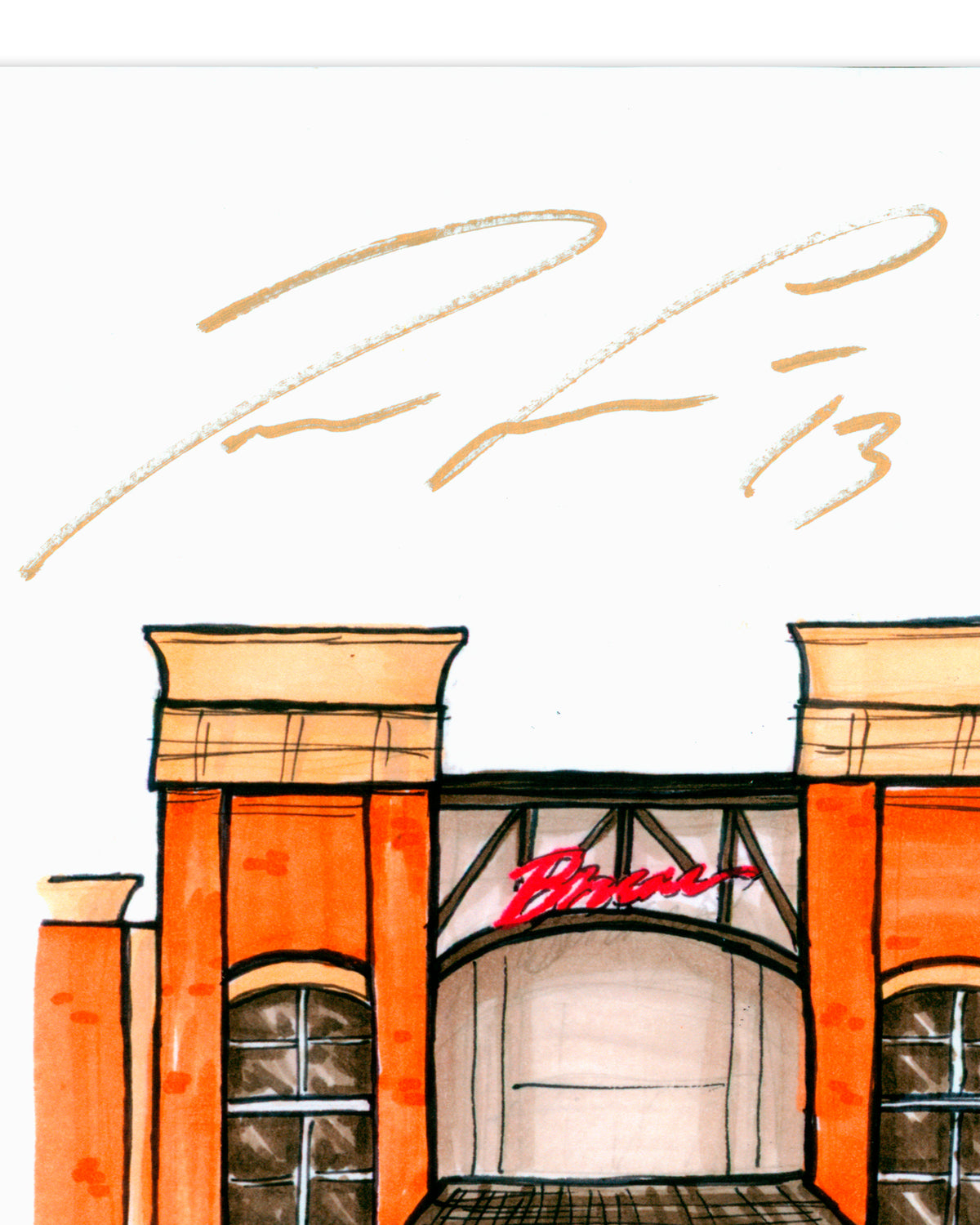 Truist Park Ink Sketch - Ronald Acuña Jr. Autographed - Authenticated