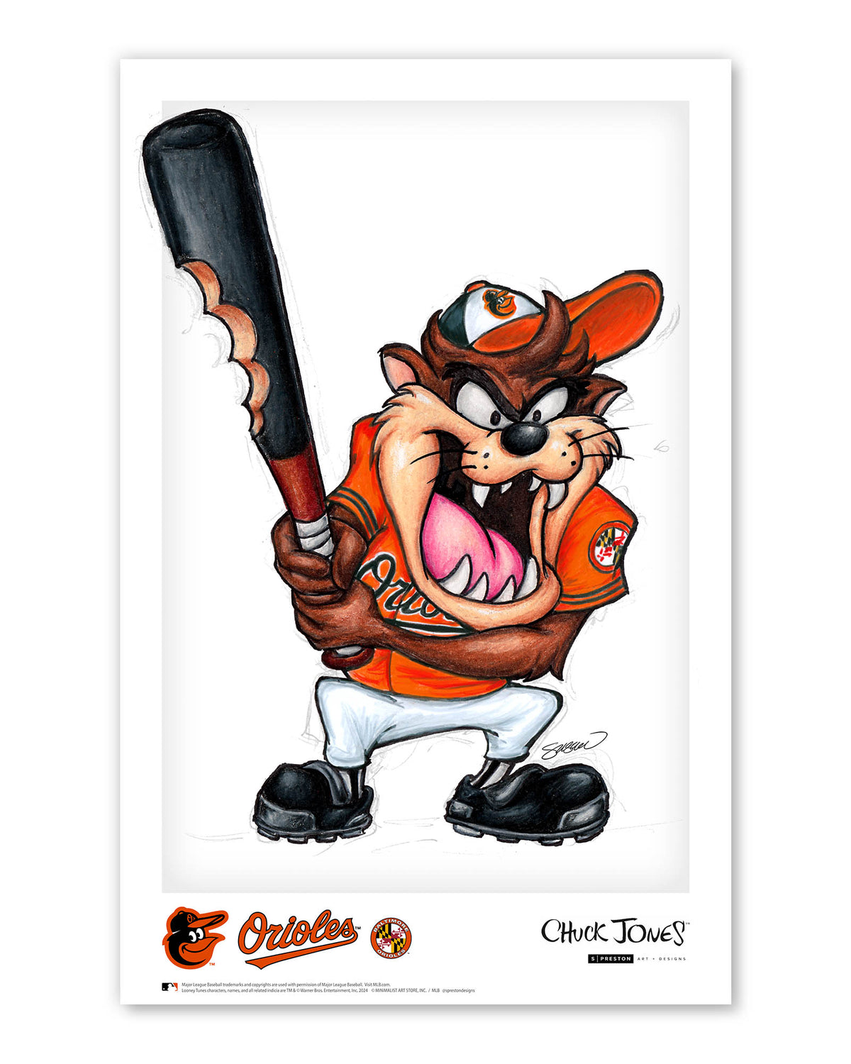Taz On Deck x MLB Orioles Limited Edition Art Print