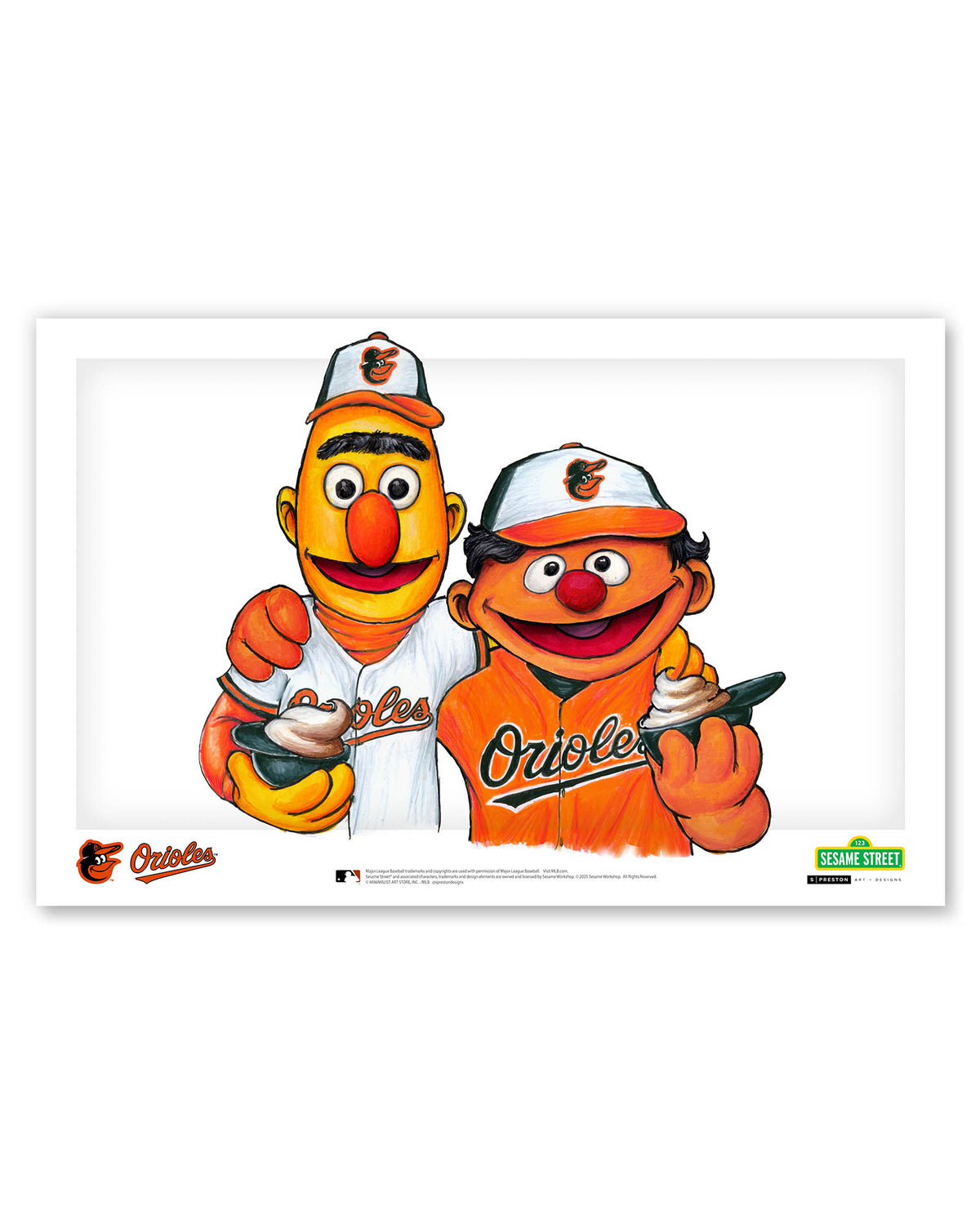 Bert and Ernie x MLB Orioles Limited Edition Fine Art Print