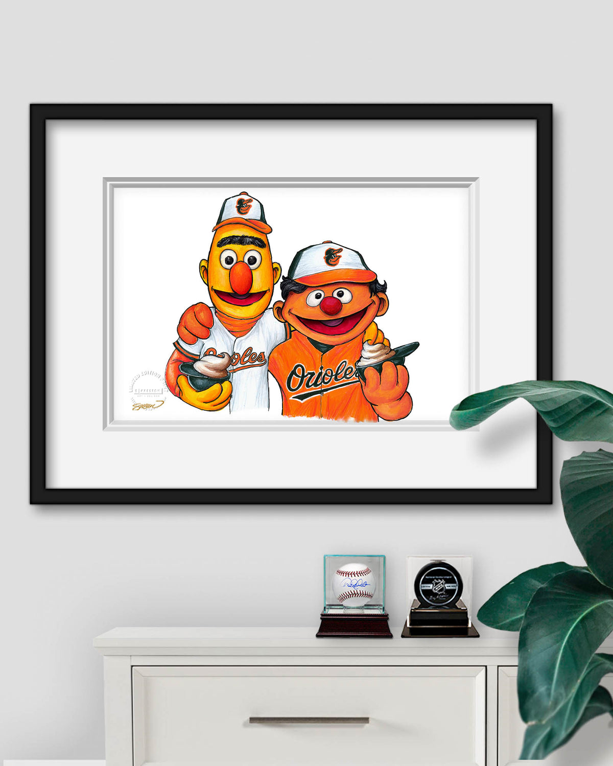 Bert and Ernie x MLB Orioles Limited Edition Fine Art Print