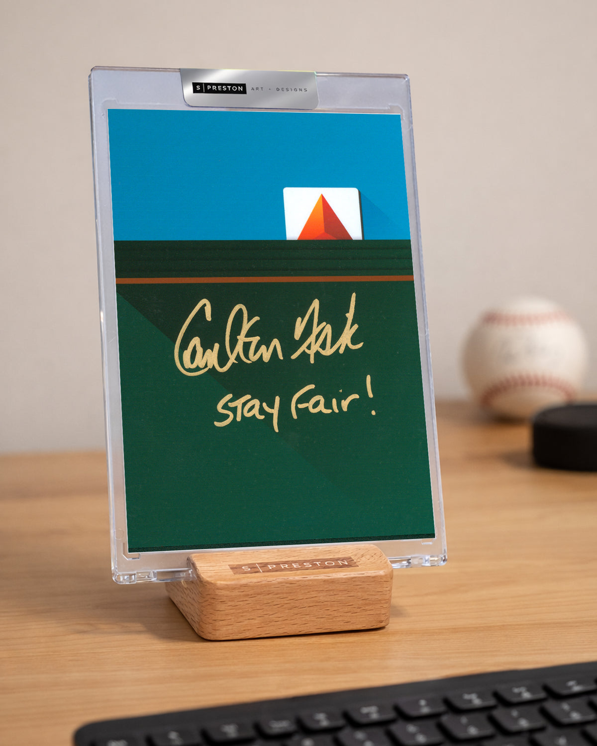 Minimalist Fenway Park  - Carlton Fisk Autograph Slab Inscribed Stay Fair- Authenticated