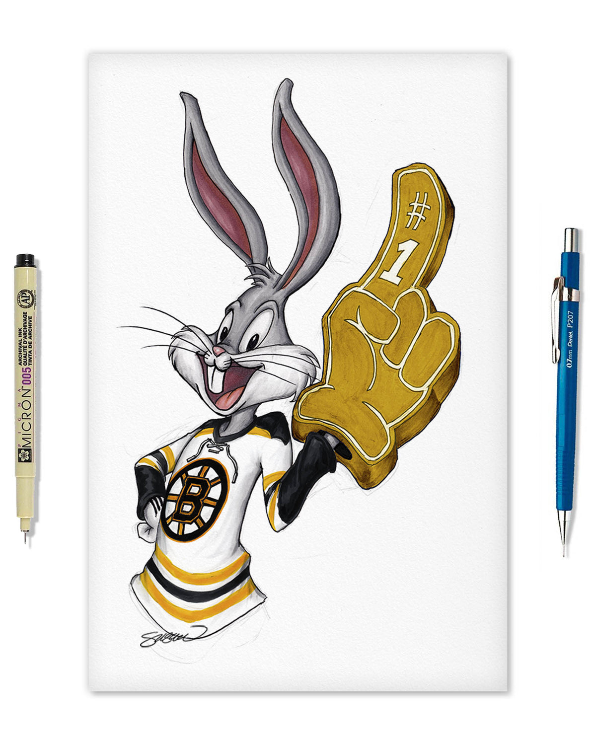 Rabbit Hockey Fan x NHL Bruins Bugs Bunny Limited Edition Fine Art Print