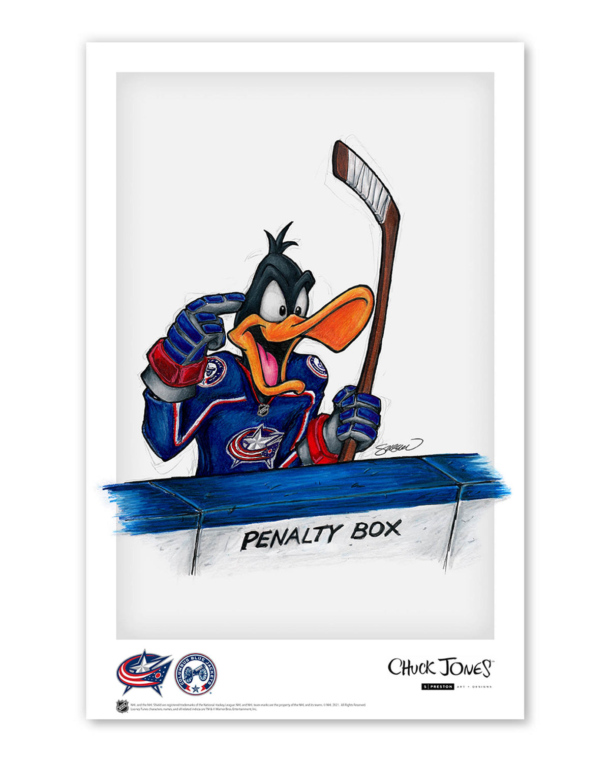 Duck Season Hockey Season x NHL Blue Jackets Daffy Duck Limited Edition Art Print