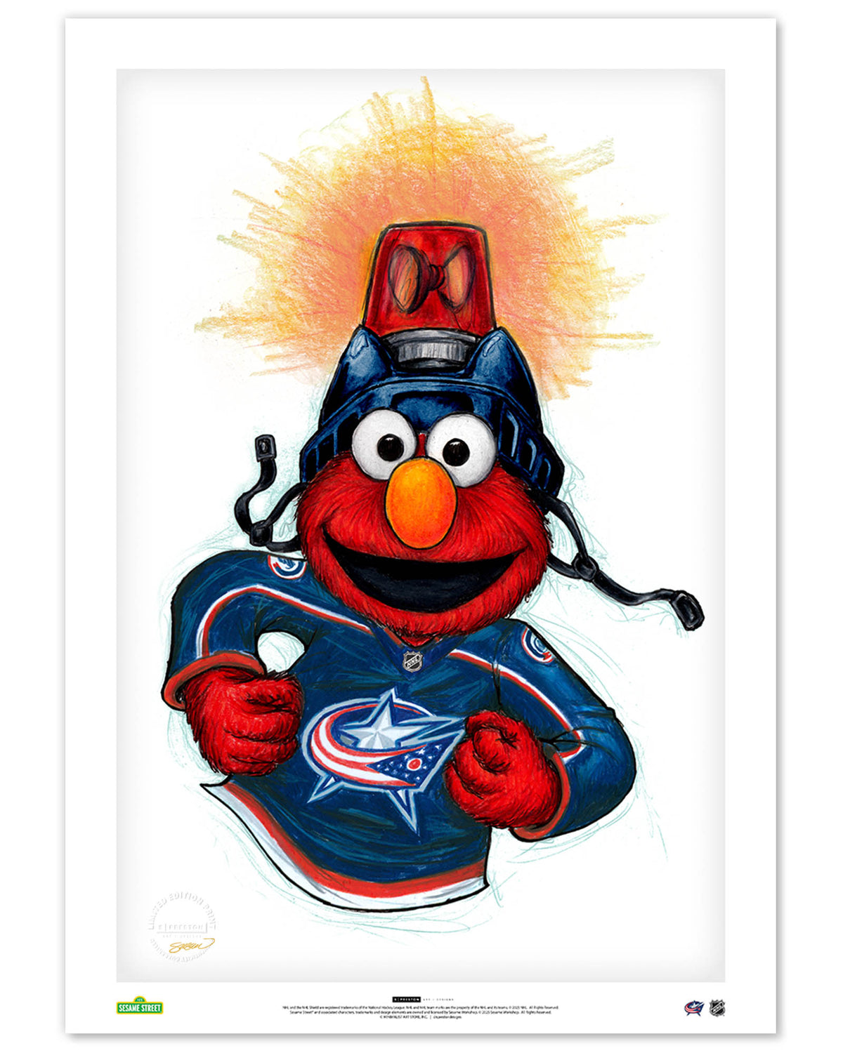 Elmo Loves Goals! x NHL Blue Jackets Limited Edition Art Print