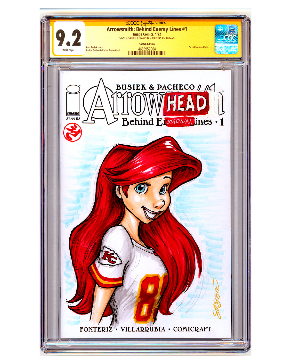 ORIGINAL ART - KC Chiefs Ariel Sketch CGC 9.2 Arrowsmith #1 Comic Book