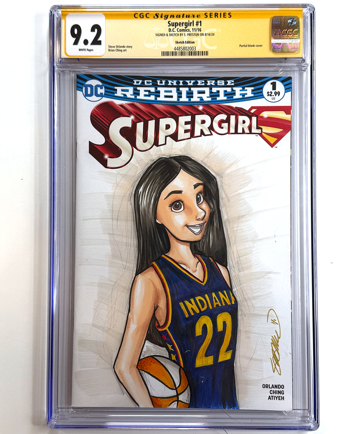 ORIGINAL ART - Caitlin Clark Indiana Fever Sketch CGC 9.2 Supergirl #1 Comic Book