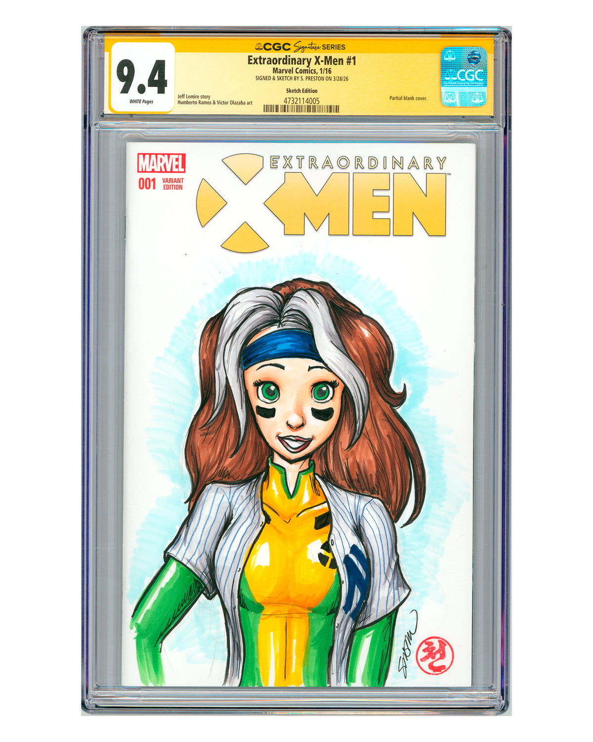 ORIGINAL ART - Yankees Rogue Sketch CGC 9.8 Signature Series X-Men Comic Book