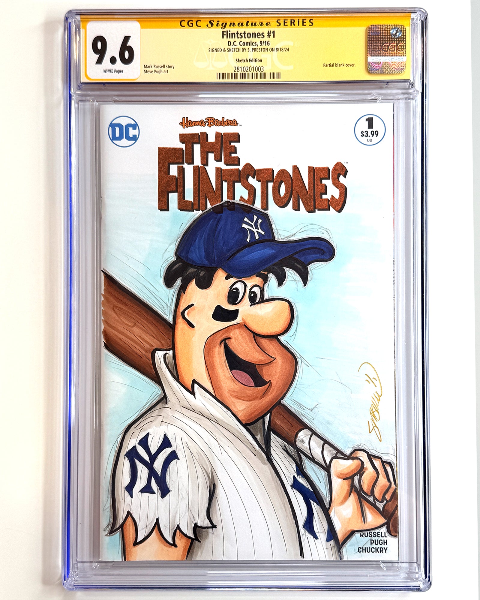 ORIGINAL ART - Yankees Fred Flintstone Sketch CGC 9.6