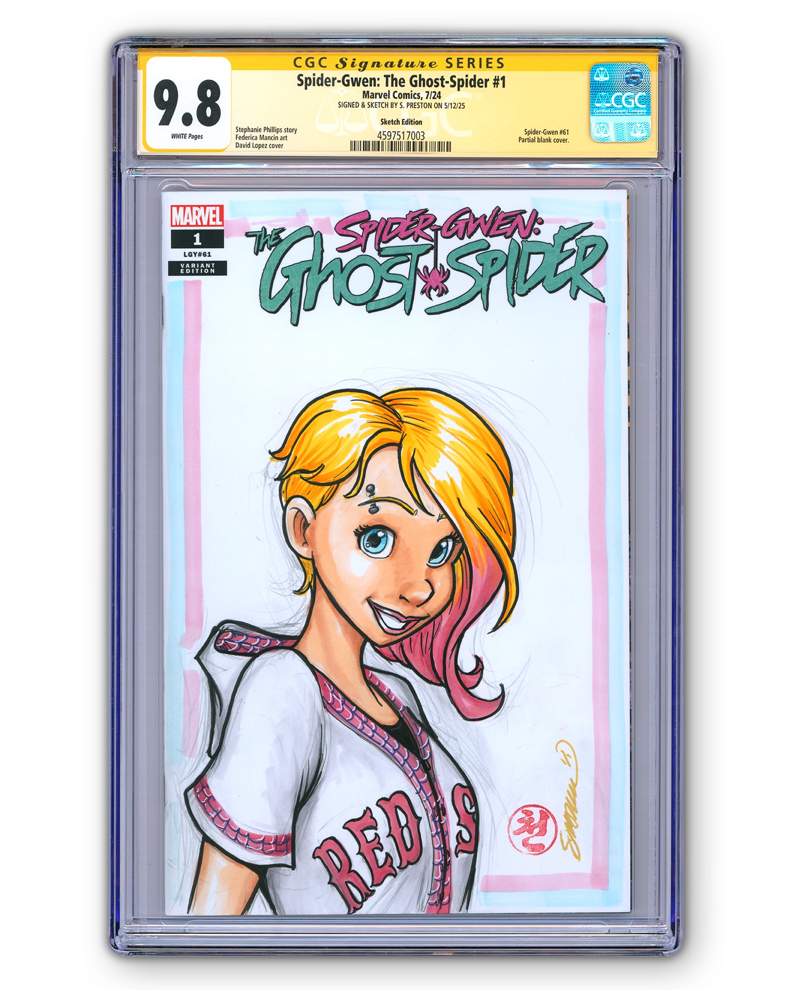 ORIGINAL ART - Red Sox Spider Gwen Sketch CGC 9.8 Signature Series