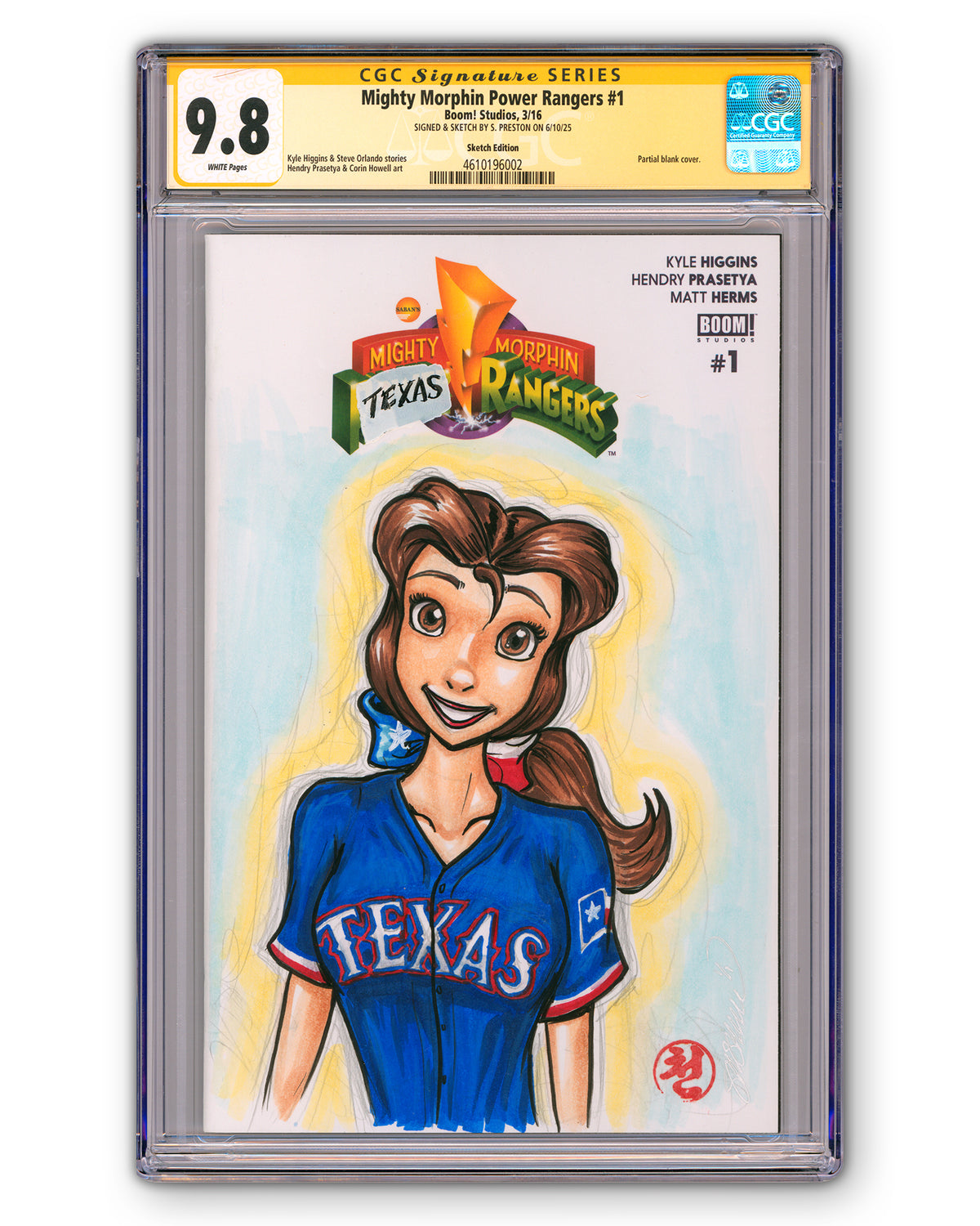 ORIGINAL ART - Texas Rangers Belle Sketch CGC 9.8 Power Rangers #1 Comic Book