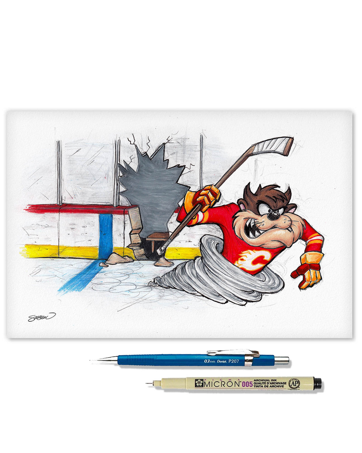 Tazmanian Line Change x NHL Calgary Flames Tazmanian Devil Limited Edition Fine Art Print