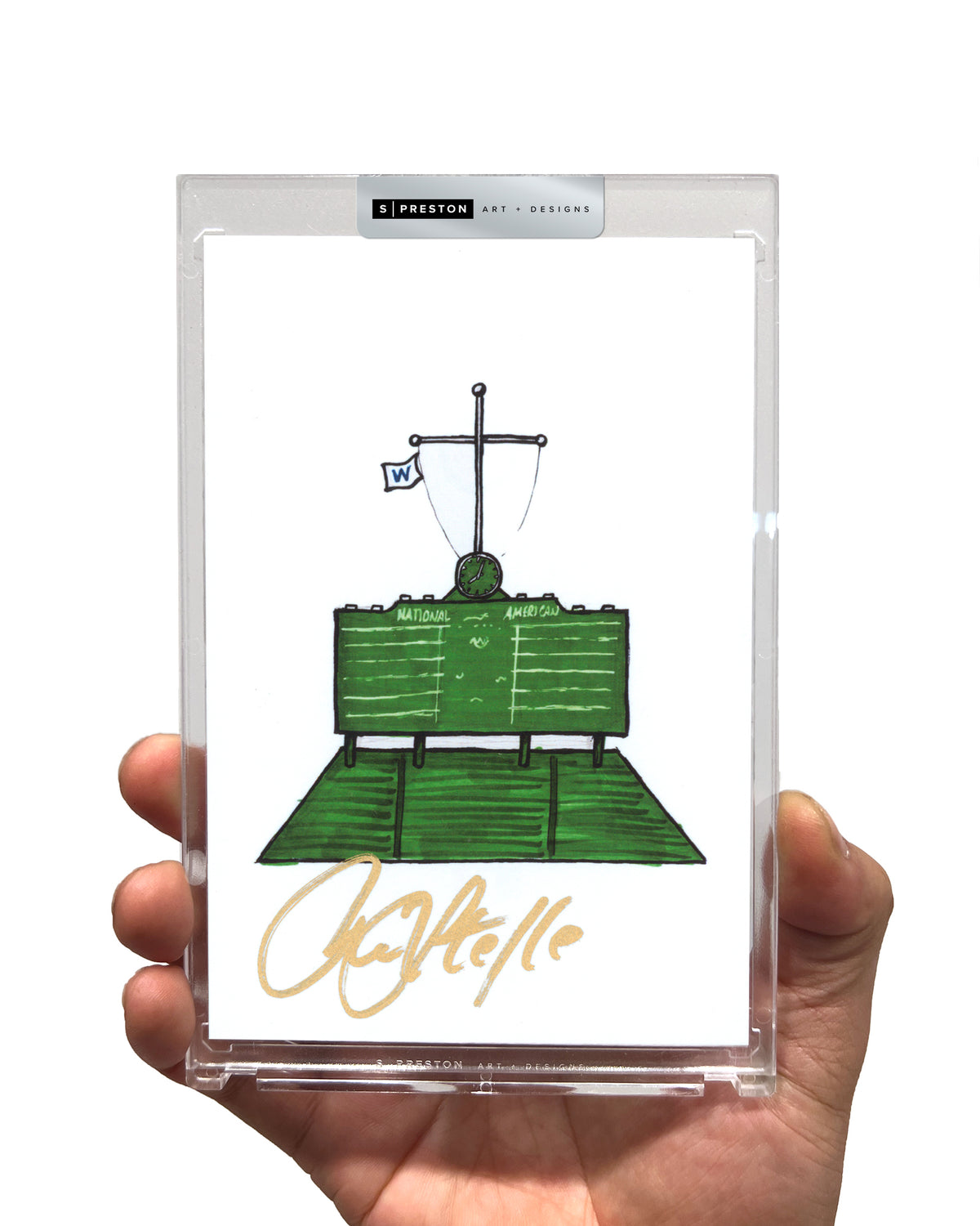 Wrigley Field Ink Sketch - Rick Sutcliffe Autograph Slab - Authenticated