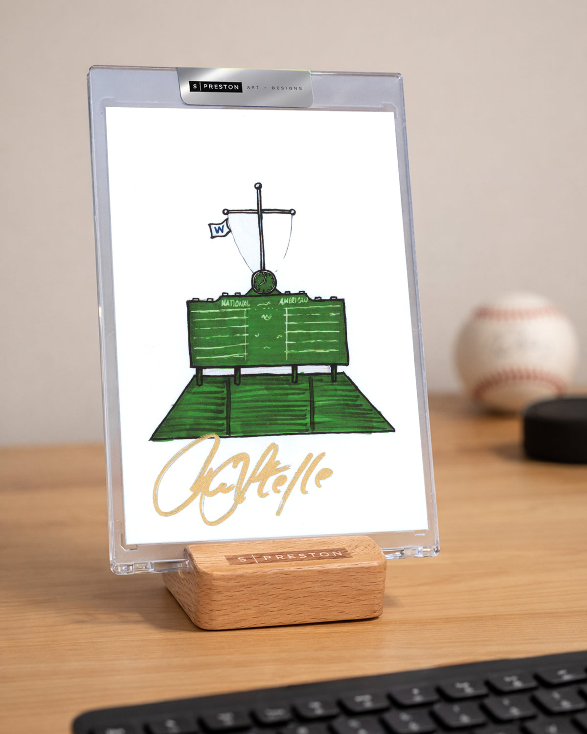 Wrigley Field Ink Sketch - Rick Sutcliffe Autograph Slab - Authenticated