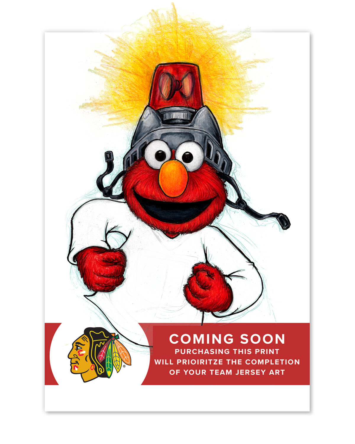 Elmo Loves Goals! x NHL Blackhawks Limited Edition Art Print